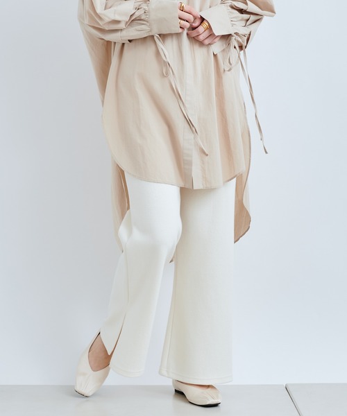 DouDou(ドゥドゥ)の「ブークレーイージーパンツ(スラックス・レディース・オフホワイト/グレイッシュベージュ/グリーン・FREE)」の15枚目の写真