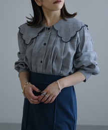 ap retro | 無地・ギンガムチェックスカラップ刺繍ビッグカラーブラウス＜デザインブラウス＞【ZOZO限定アイテム】(シャツ/ブラウス)