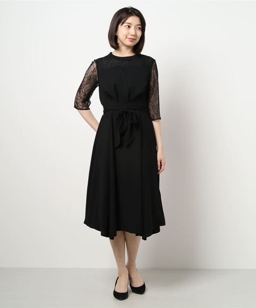 結婚式ワンピース お呼ばれパーティードレス 成人式 ドレス Kana カナ のファッション レーススリーブのハイネックワンピースドレス