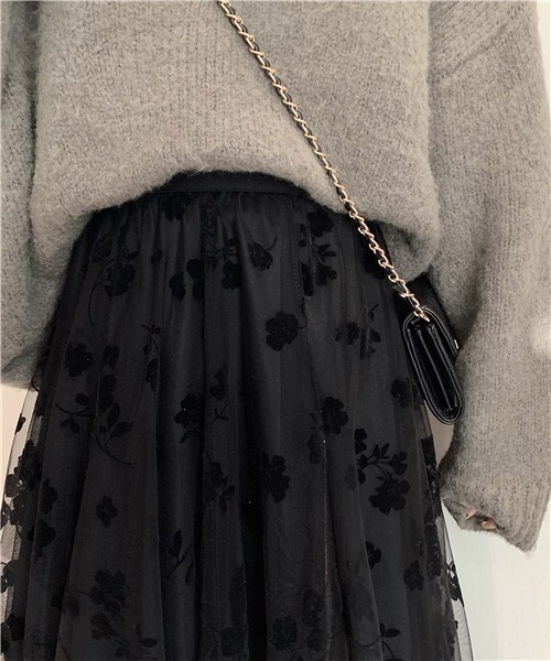 Dream garden（ドリームガーデン）の「花柄チュールスカート（スカート・レディース・ブルー/ブラック/ベージュ・FREE）」の6枚目の写真