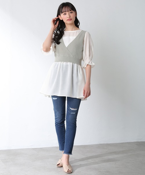 Honeys（ハニーズ）の「ビスチェ付チュニック（シャツ/ブラウス・レディース・ベージュ/ブラック/モカ/ミント・M/L/S）」の20枚目の写真