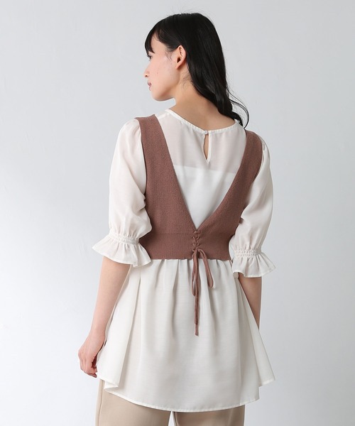 Honeys（ハニーズ）の「ビスチェ付チュニック（シャツ/ブラウス・レディース・ベージュ/ブラック/モカ/ミント・M/L/S）」の7枚目の写真