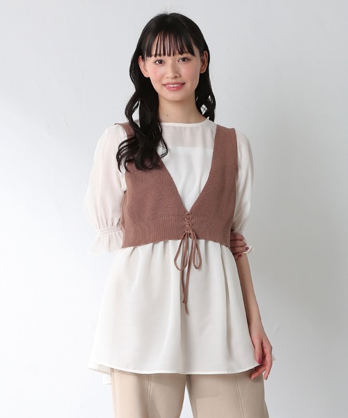 Honeys（ハニーズ）の「ビスチェ付チュニック（シャツ/ブラウス・レディース・ベージュ/ブラック/モカ/ミント・M/L/S）」の5枚目の写真