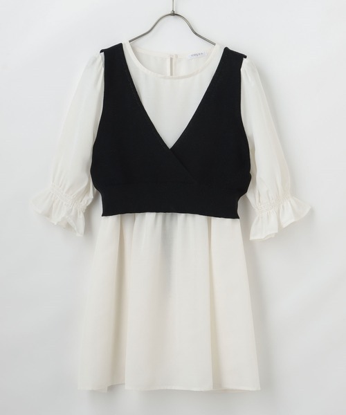 Honeys（ハニーズ）の「ビスチェ付チュニック（シャツ/ブラウス・レディース・ベージュ/ブラック/モカ/ミント・M/L/S）」の6枚目の写真