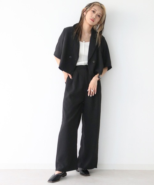 Avvenente（アベネンテ）の「【Avvenente】ハーフスリーブショートシャツ×パンツセットアップ（シャツ/ブラウス・レディース・ブラック/ブルー・M）」の22枚目の写真