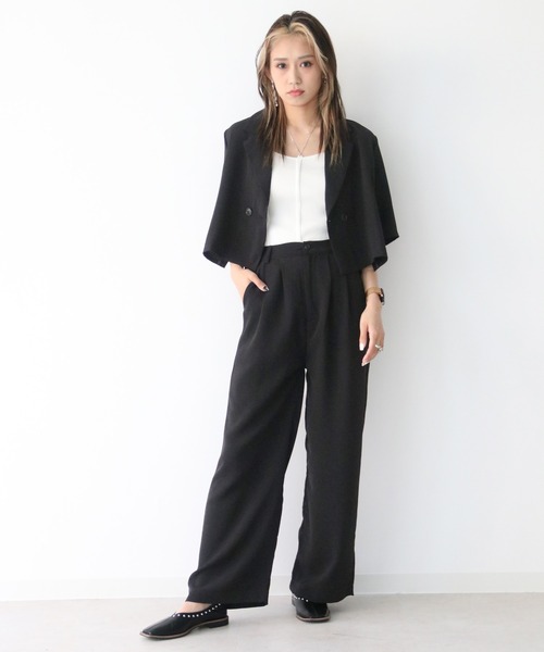 Avvenente（アベネンテ）の「【Avvenente】ハーフスリーブショートシャツ×パンツセットアップ（シャツ/ブラウス・レディース・ブラック/ブルー・M）」の3枚目の写真