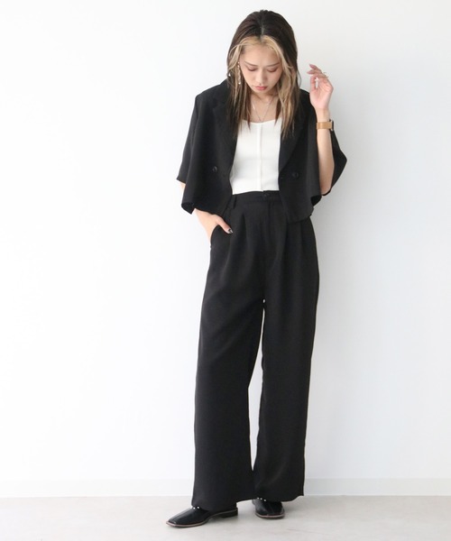 Avvenente（アベネンテ）の「【Avvenente】ハーフスリーブショートシャツ×パンツセットアップ（シャツ/ブラウス・レディース・ブラック/ブルー・M）」の19枚目の写真