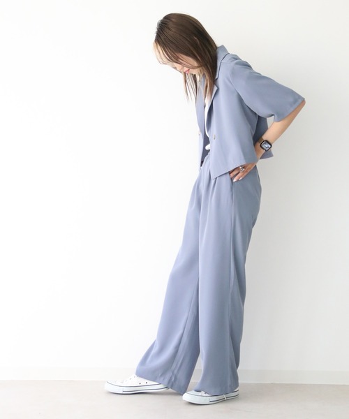 Avvenente（アベネンテ）の「【Avvenente】ハーフスリーブショートシャツ×パンツセットアップ（シャツ/ブラウス・レディース・ブラック/ブルー・M）」の4枚目の写真