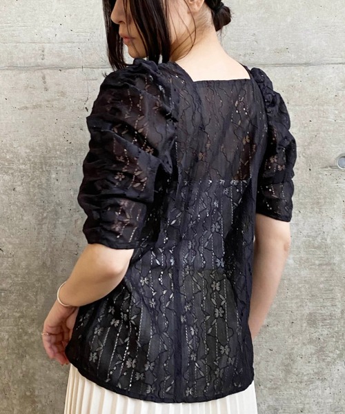 Mysa&Liina（ミーサリーナ）の「フラワーレーススクエアネックプルオーバー（Tシャツ/カットソー・レディース・アイボリー/カーキ/ブラック・M）」の7枚目の写真