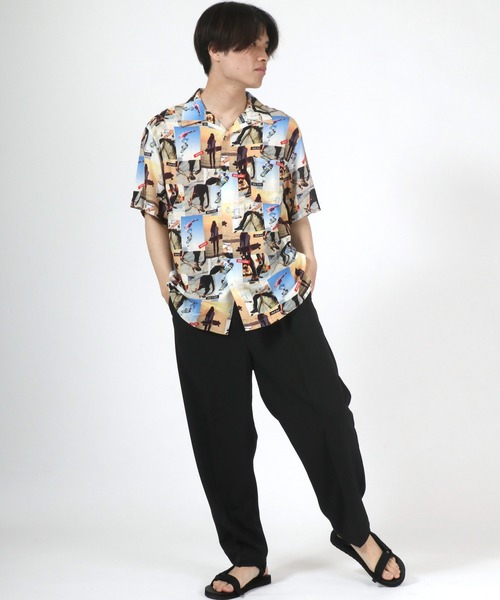 Salong hameu(サロン ハミュー)の「無地・総柄レーヨンアロハシャツ メンズ レディース ユニセックス/半袖開襟シャツ/オープンカラーシャツ(シャツ/ブラウス・メンズ・ブラック/ブルー/マルチ/ブラック×グレー/ライトカーキ/ホワイト×グレー/グレイッシュベージュ/ホワイト系その他/ブラック系その他/ブラック系その他2/ホワイト系その他2/ブルー系その他/カラフル/ネイビー系・LL/M/L/S)」の22枚目の写真