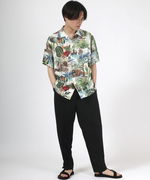 Salong hameu(サロン ハミュー)の「無地・総柄レーヨンアロハシャツ メンズ レディース ユニセックス/半袖開襟シャツ/オープンカラーシャツ(シャツ/ブラウス・メンズ・ブラック/ブルー/マルチ/ブラック×グレー/ライトカーキ/ホワイト×グレー/グレイッシュベージュ/ホワイト系その他/ブラック系その他/ブラック系その他2/ホワイト系その他2/ブルー系その他/カラフル/ネイビー系・LL/M/L/S)」の16枚目の写真