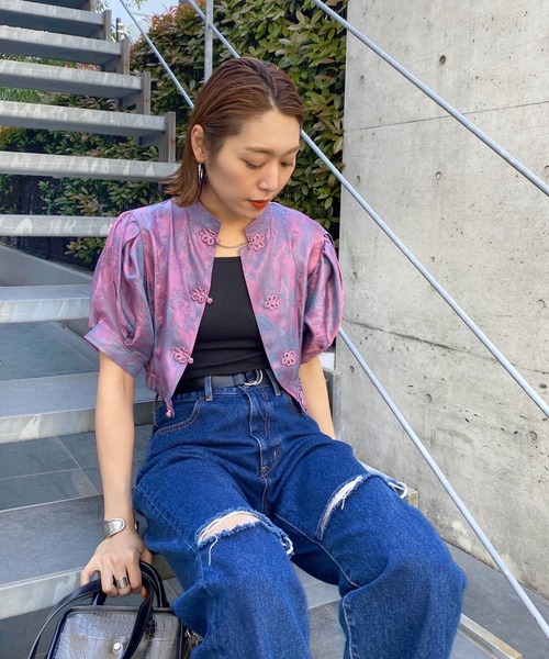 WHO'S WHO gallery（フーズフーギャラリー）の「ミニチャイナブラウス（シャツ/ブラウス・レディース・ブラック/パープル/キナリ・FREE）」の4枚目の写真