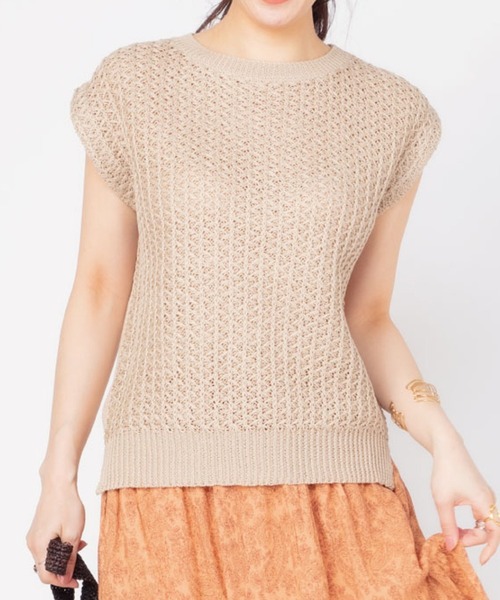 JETSET SOLO PLUS （ジェットセットソロプラス）の「ギマ柄編みニット（ニット/セーター・レディース・ベージュ/ライム/ブルー・FREE）」の2枚目の写真