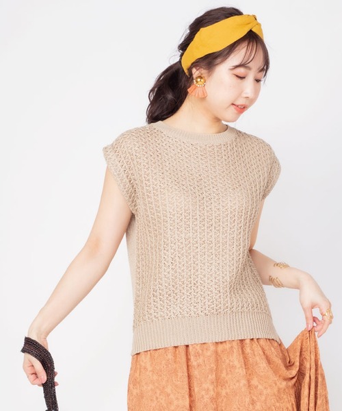 JETSET SOLO PLUS （ジェットセットソロプラス）の「ギマ柄編みニット（ニット/セーター・レディース・ベージュ/ライム/ブルー・FREE）」の9枚目の写真