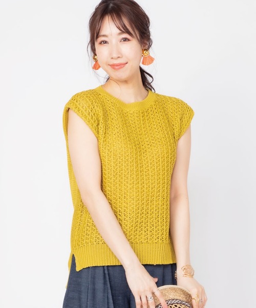 JETSET SOLO PLUS （ジェットセットソロプラス）の「ギマ柄編みニット（ニット/セーター・レディース・ベージュ/ライム/ブルー・FREE）」の11枚目の写真