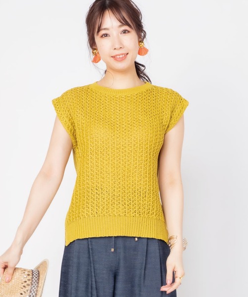 JETSET SOLO PLUS （ジェットセットソロプラス）の「ギマ柄編みニット（ニット/セーター・レディース・ベージュ/ライム/ブルー・FREE）」の12枚目の写真