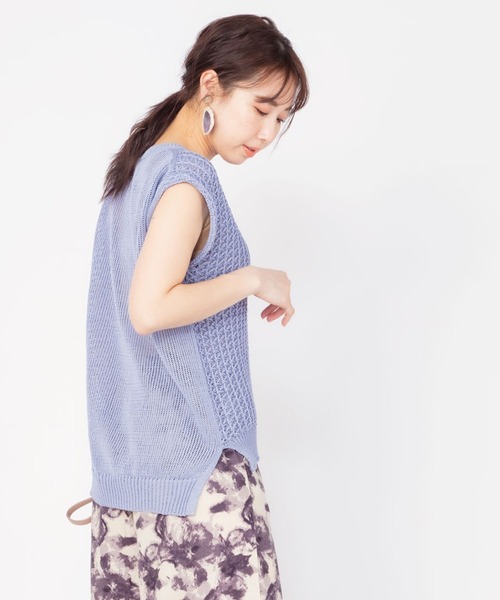 JETSET SOLO PLUS （ジェットセットソロプラス）の「ギマ柄編みニット（ニット/セーター・レディース・ベージュ/ライム/ブルー・FREE）」の7枚目の写真