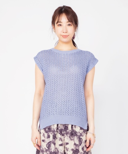 JETSET SOLO PLUS （ジェットセットソロプラス）の「ギマ柄編みニット（ニット/セーター・レディース・ベージュ/ライム/ブルー・FREE）」の4枚目の写真