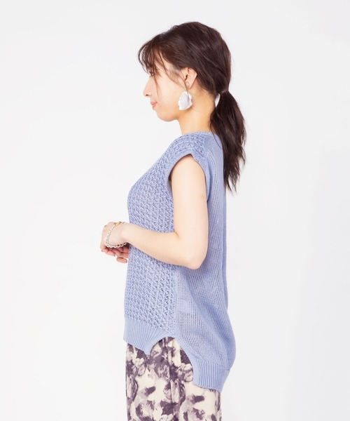 JETSET SOLO PLUS （ジェットセットソロプラス）の「ギマ柄編みニット（ニット/セーター・レディース・ベージュ/ライム/ブルー・FREE）」の5枚目の写真