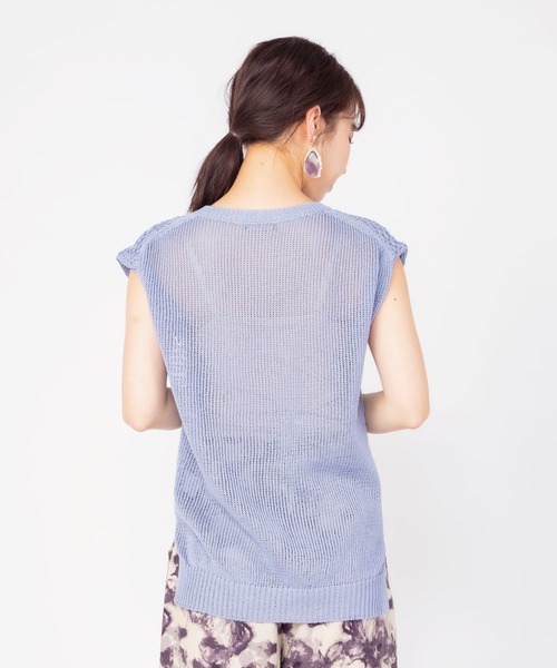 JETSET SOLO PLUS （ジェットセットソロプラス）の「ギマ柄編みニット（ニット/セーター・レディース・ベージュ/ライム/ブルー・FREE）」の6枚目の写真