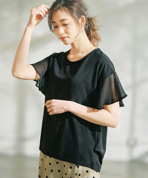 GeeRA(ジーラ)の「シフォン袖サイドタックカットソー(Tシャツ/カットソー・レディース・ホワイト/ブラック/ブルー・MEDIUM/LARGE/SMALL/XX-LARGE/X-LARGE)」の3枚目の写真