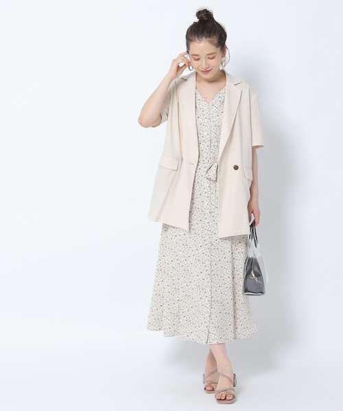 mysty woman（ミスティウーマン）の「リネンハーフスリーブライトジャケット 951764（テーラードジャケット・レディース・ダークブラウン/アイボリー/ダークベージュ・FREE）」の4枚目の写真