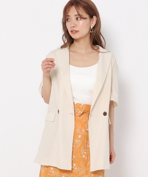 mysty woman（ミスティウーマン）の「リネンハーフスリーブライトジャケット 951764（テーラードジャケット・レディース・ダークブラウン/アイボリー/ダークベージュ・FREE）」の6枚目の写真