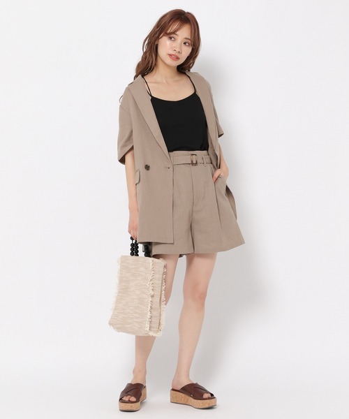 mysty woman（ミスティウーマン）の「リネンハーフスリーブライトジャケット 951764（テーラードジャケット・レディース・ダークブラウン/アイボリー/ダークベージュ・FREE）」の7枚目の写真