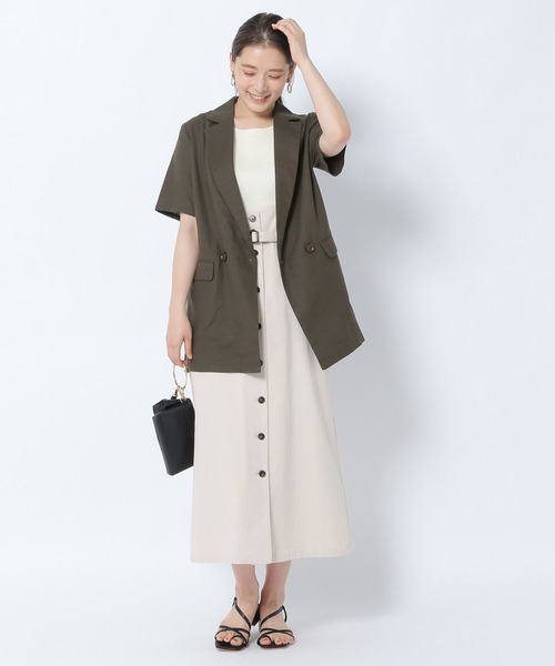 mysty woman（ミスティウーマン）の「リネンハーフスリーブライトジャケット 951764（テーラードジャケット・レディース・ダークブラウン/アイボリー/ダークベージュ・FREE）」の8枚目の写真