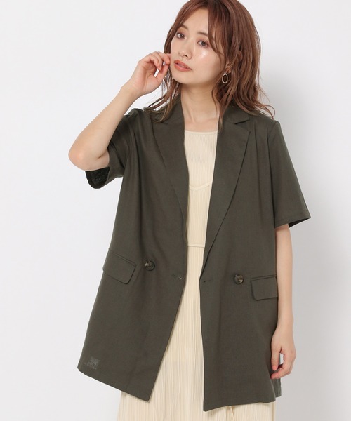 mysty woman（ミスティウーマン）の「リネンハーフスリーブライトジャケット 951764（テーラードジャケット・レディース・ダークブラウン/アイボリー/ダークベージュ・FREE）」の11枚目の写真