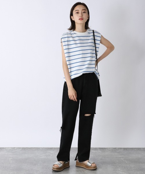 JEANASIS（ジーナシス）の「ボーダーショルダータックNS/216343（Tシャツ/カットソー・レディース・ブルー・FREE）」の2枚目の写真