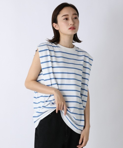 JEANASIS（ジーナシス）の「ボーダーショルダータックNS/216343（Tシャツ/カットソー・レディース・ブルー・FREE）」の4枚目の写真