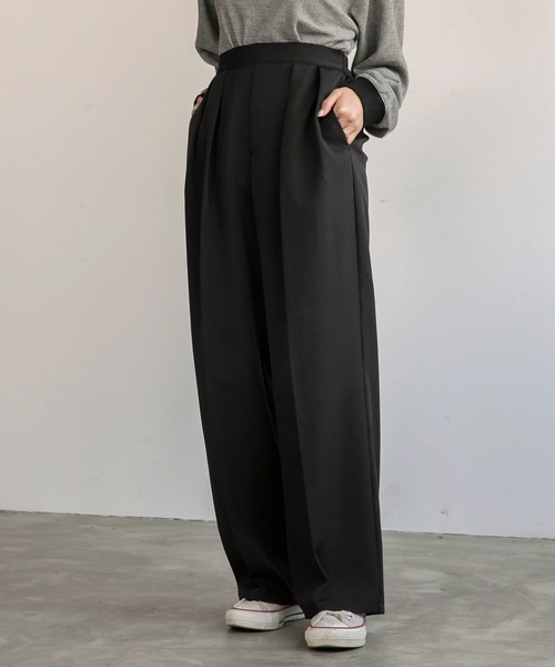 BONLECILL（ボンルシール）の「2タック センタープレス カラーワイドパンツ（スラックス・レディース・ブラック/ベージュ/ブラウン/レッド/グリーン・FREE）」の13枚目の写真