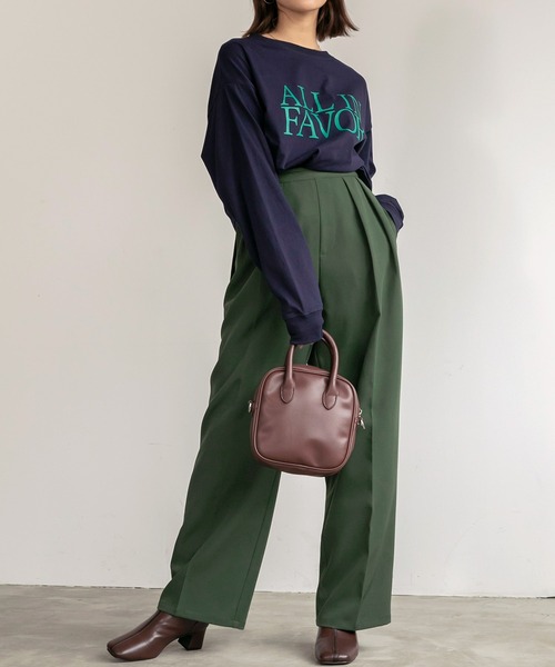 BONLECILL（ボンルシール）の「2タック センタープレス カラーワイドパンツ（スラックス・レディース・ブラック/ベージュ/ブラウン/レッド/グリーン・FREE）」の10枚目の写真