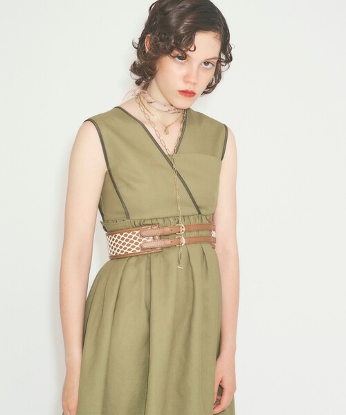 PUBLIC TOKYO（パブリックトウキョウ）の「メッシュサッシュベルト（ベルト・レディース・ダークブラウン/ベージュ・FREE）」の4枚目の写真