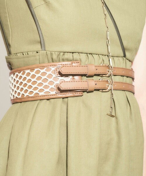 PUBLIC TOKYO（パブリックトウキョウ）の「メッシュサッシュベルト（ベルト・レディース・ダークブラウン/ベージュ・FREE）」の5枚目の写真