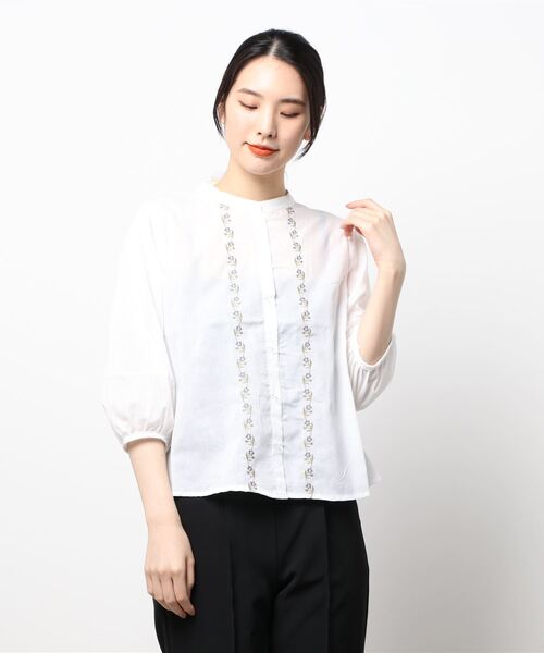 ehka sopo（エヘカソポ）の「バンドカラー刺繍ブラウス（シャツ/ブラウス・レディース・カーキ/オフホワイト/キナリ/グレー・ﾌﾘ-）」の8枚目の写真