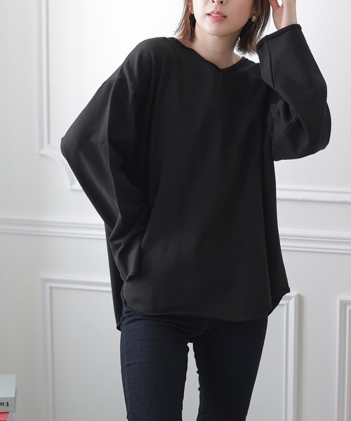 ElegChic（エレグシック）の「シンプルVネックカットソー（Tシャツ/カットソー・レディース・ブラック/杢グレー/ライトカーキ・MEDIUM/X-LARGE/XXX-LARGE）」の9枚目の写真