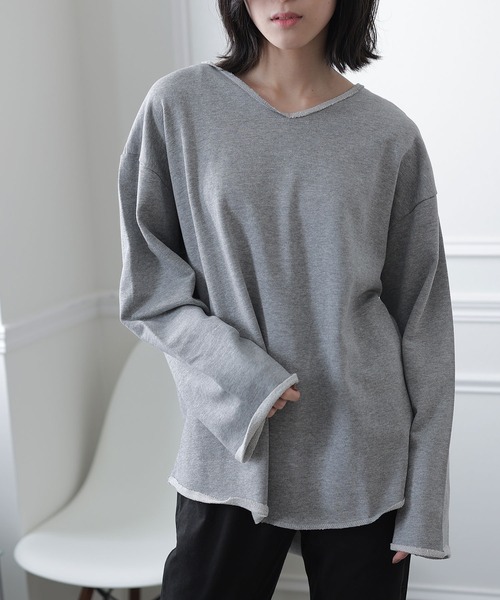 ElegChic（エレグシック）の「シンプルVネックカットソー（Tシャツ/カットソー・レディース・ブラック/杢グレー/ライトカーキ・MEDIUM/X-LARGE/XXX-LARGE）」の10枚目の写真