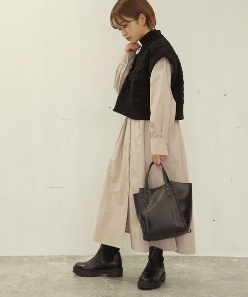 AULI（アウリィ）の「【低身長向けサイズ】ウエストタックシャツワンピース（シャツワンピース・レディース・グリーン/ブラック/ライトグレー・XS/S）」の16枚目の写真