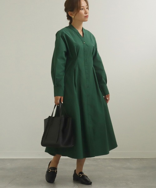AULI（アウリィ）の「【低身長向けサイズ】ウエストタックシャツワンピース（シャツワンピース・レディース・グリーン/ブラック/ライトグレー・XS/S）」の17枚目の写真