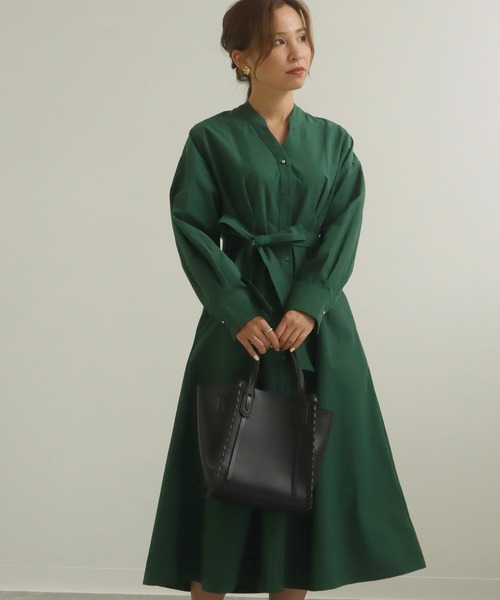 AULI（アウリィ）の「【低身長向けサイズ】ウエストタックシャツワンピース（シャツワンピース・レディース・グリーン/ブラック/ライトグレー・XS/S）」の13枚目の写真