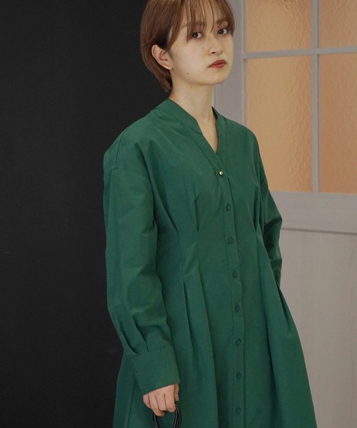 AULI（アウリィ）の「【低身長向けサイズ】ウエストタックシャツワンピース（シャツワンピース・レディース・グリーン/ブラック/ライトグレー・XS/S）」の11枚目の写真