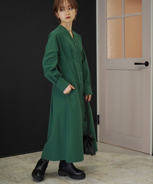 AULI（アウリィ）の「【低身長向けサイズ】ウエストタックシャツワンピース（シャツワンピース・レディース・グリーン/ブラック/ライトグレー・XS/S）」の7枚目の写真