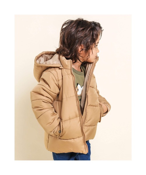 Noeil aime BeBe(ノイユエイムベベ)の「Noeil aime BeBe/撥水 2WAY フード 取り外し 中綿 コート (90~130cm)(ダウンジャケット/コート・キッズ・ベージュ/ネイビー・100/110/90/130/120)」の2枚目の写真