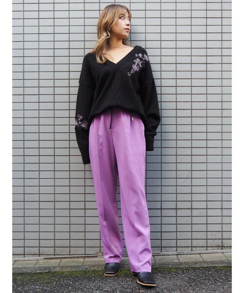 EVRIS（エヴリス）の「Flower Embroidery ニット（ニット/セーター・レディース・オレンジ/ブラック/カーキ・FREE）」の8枚目の写真