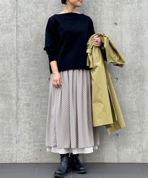 BEARDSLEY | ウエスト総ゴムで腰回りすっきり　裏側は一段ティアード無地　フロッキードットリバーシブルスカート(スカート)