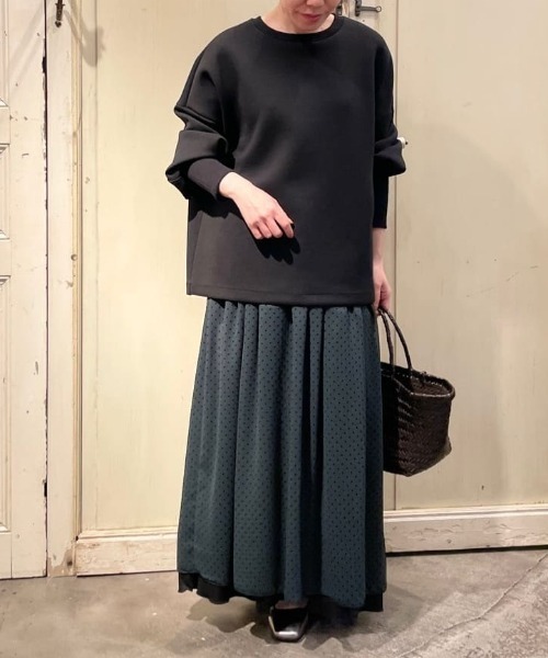 BEARDSLEY(ビアズリー)の「ウエスト総ゴム 裏側は一段ティアード無地 フロッキードットリバーシブルスカート(スカート・レディース・グレイッシュベージュ/ブラック・FREE)」の11枚目の写真