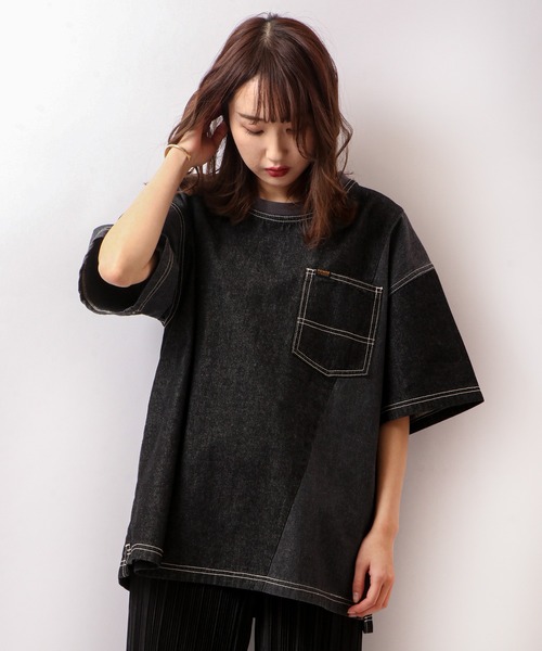 POWER TO THE PEOPLE(パワートゥーザピープル)の「POWER TO THE PEOPLE デニムリメイクTシャツ(Tシャツ/カットソー・メンズ・サックスブルー/ブラック/ネイビー・LL/M/L)」の2枚目の写真