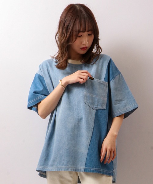 POWER TO THE PEOPLE(パワートゥーザピープル)の「POWER TO THE PEOPLE デニムリメイクTシャツ(Tシャツ/カットソー・メンズ・サックスブルー/ブラック/ネイビー・LL/M/L)」の17枚目の写真